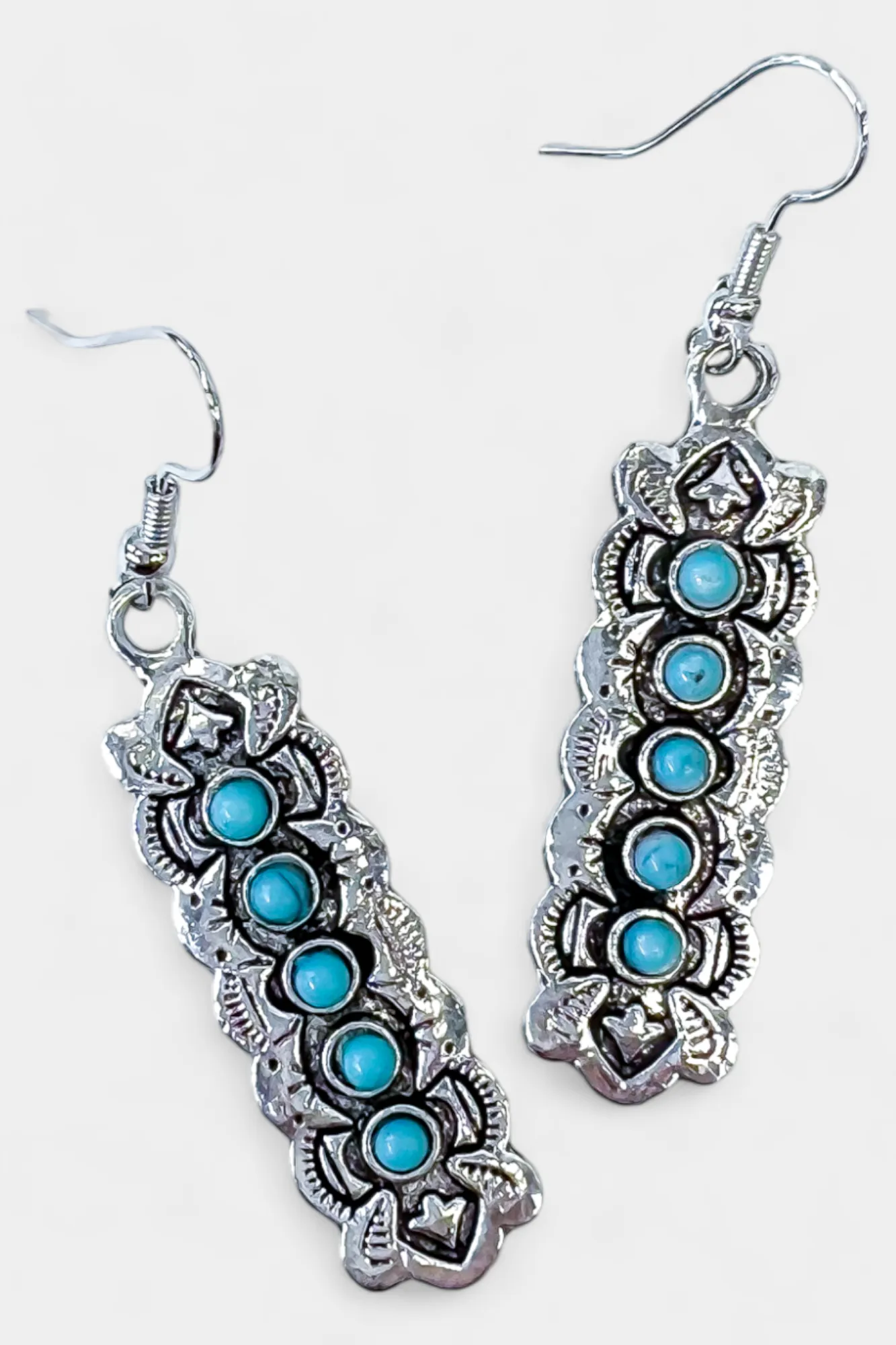 Silver Turquoise Stone Dangle Earrings