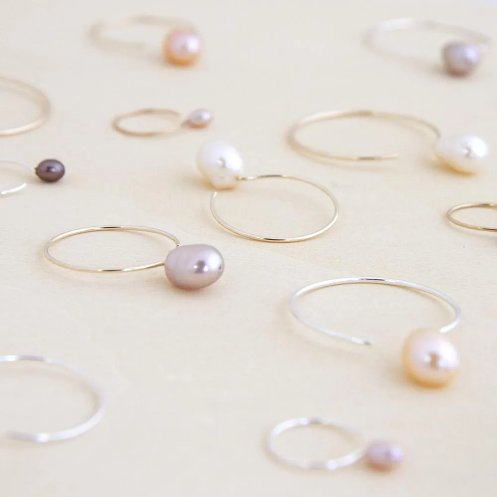 Small Yellow Gold Filled Hoop Earrings with Pink Pearl - 13mm