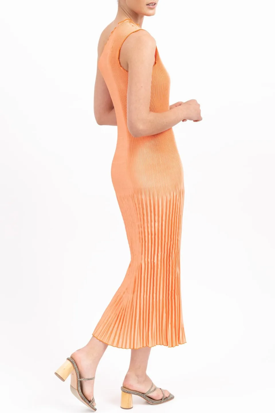 Soiree One Shoulder Orange Pleated Maxi Dress