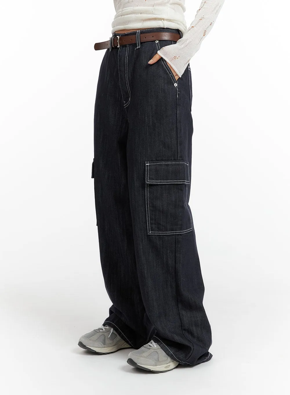 Solid Baggy Cargo Jeans CF416