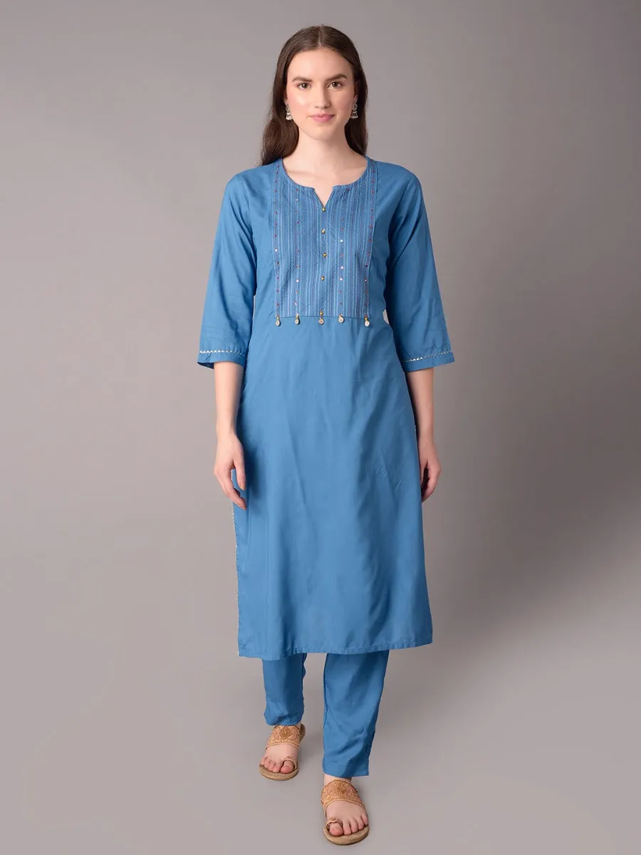 Solid Blue  Kurta Trouser Dupatta