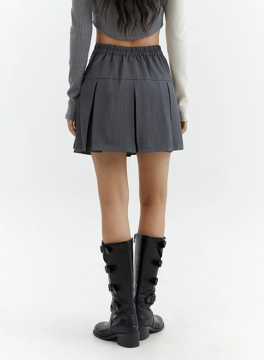 Solid Pleated Mini Skirt CJ425