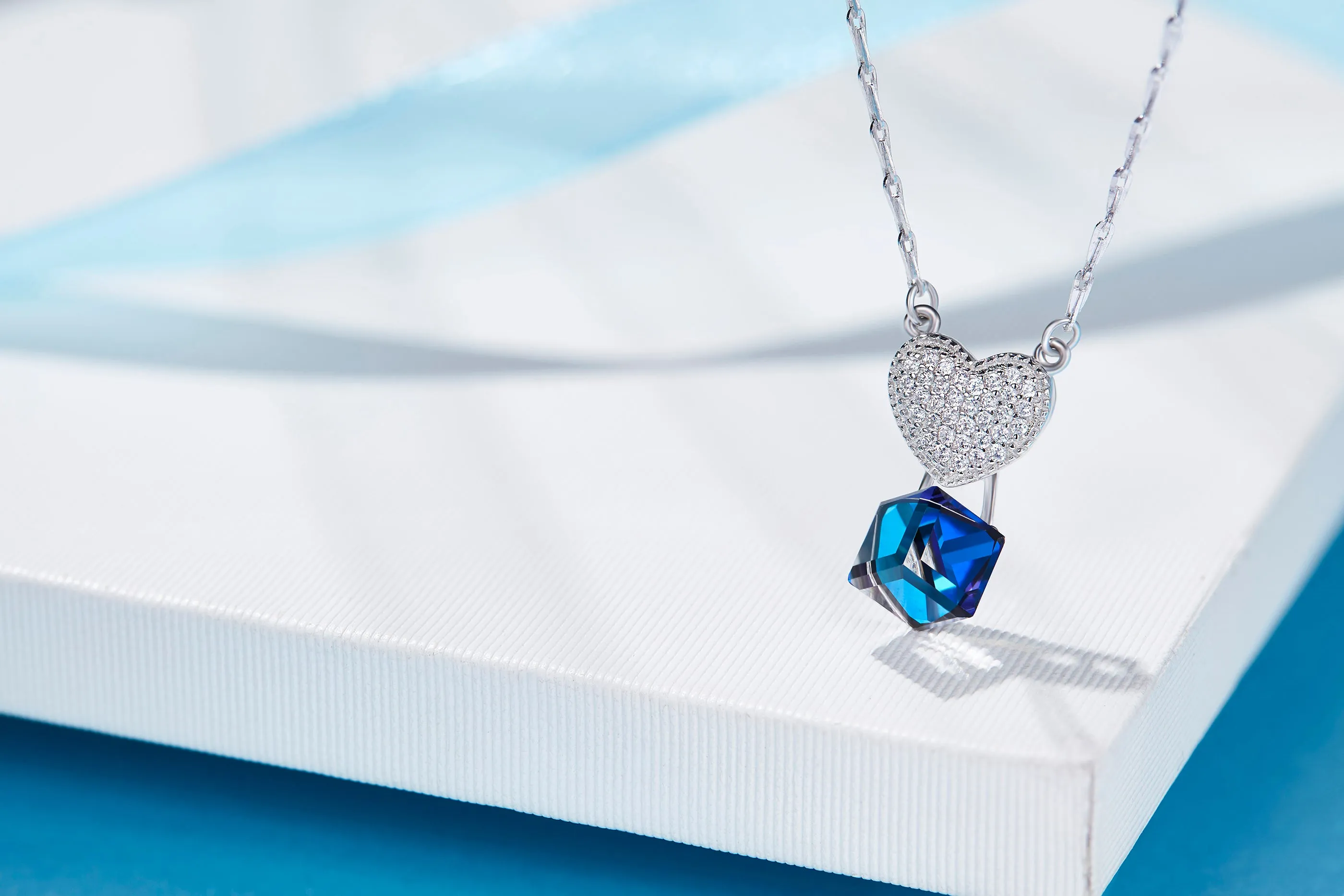 Sterling silver cubic sapphire heart necklace