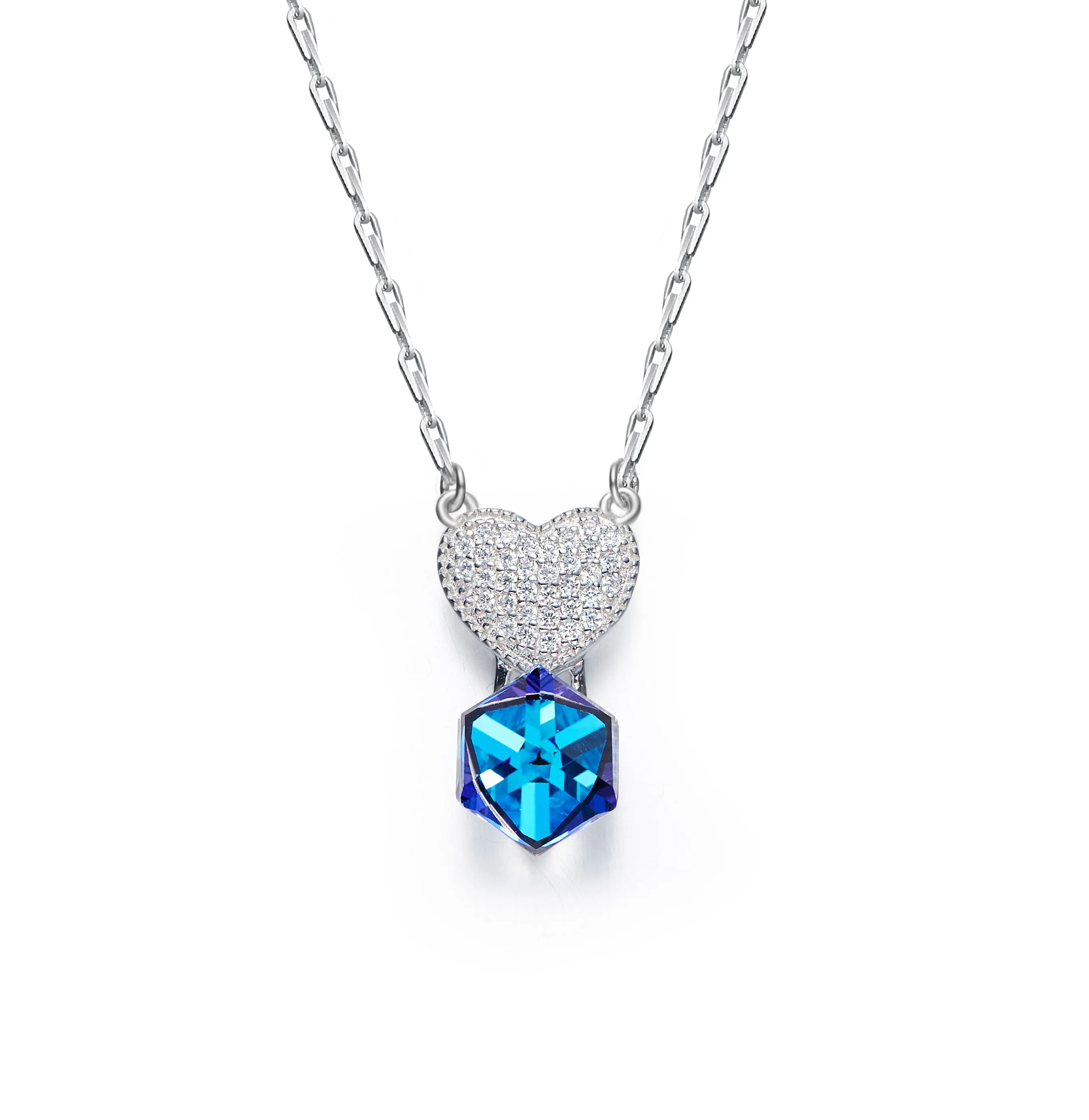 Sterling silver cubic sapphire heart necklace