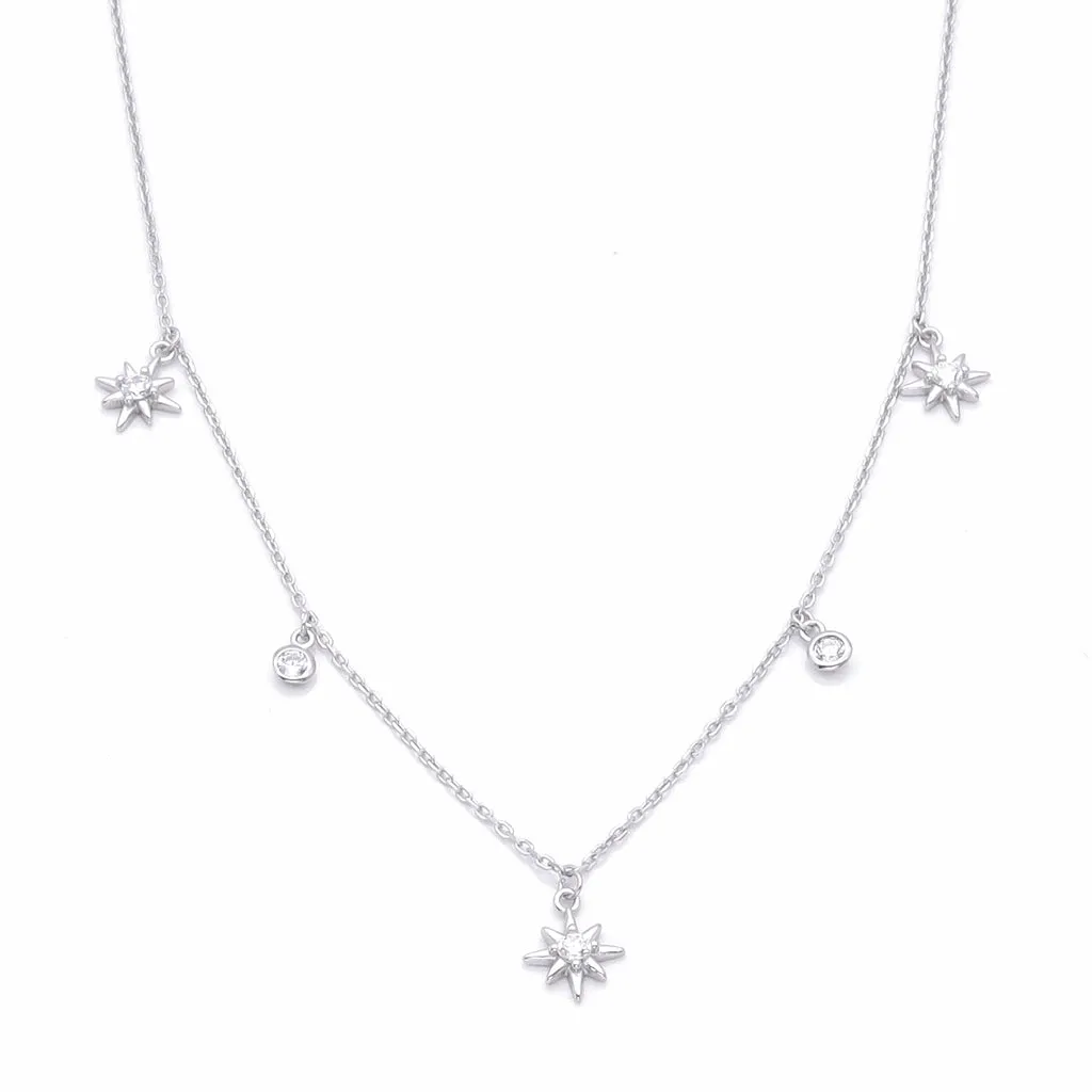 Sterling Silver Stars Charms Necklace - Silver