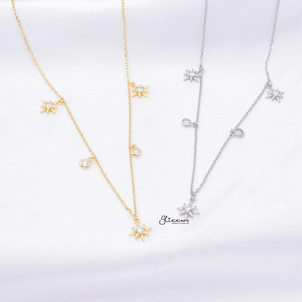 Sterling Silver Stars Charms Necklace - Silver