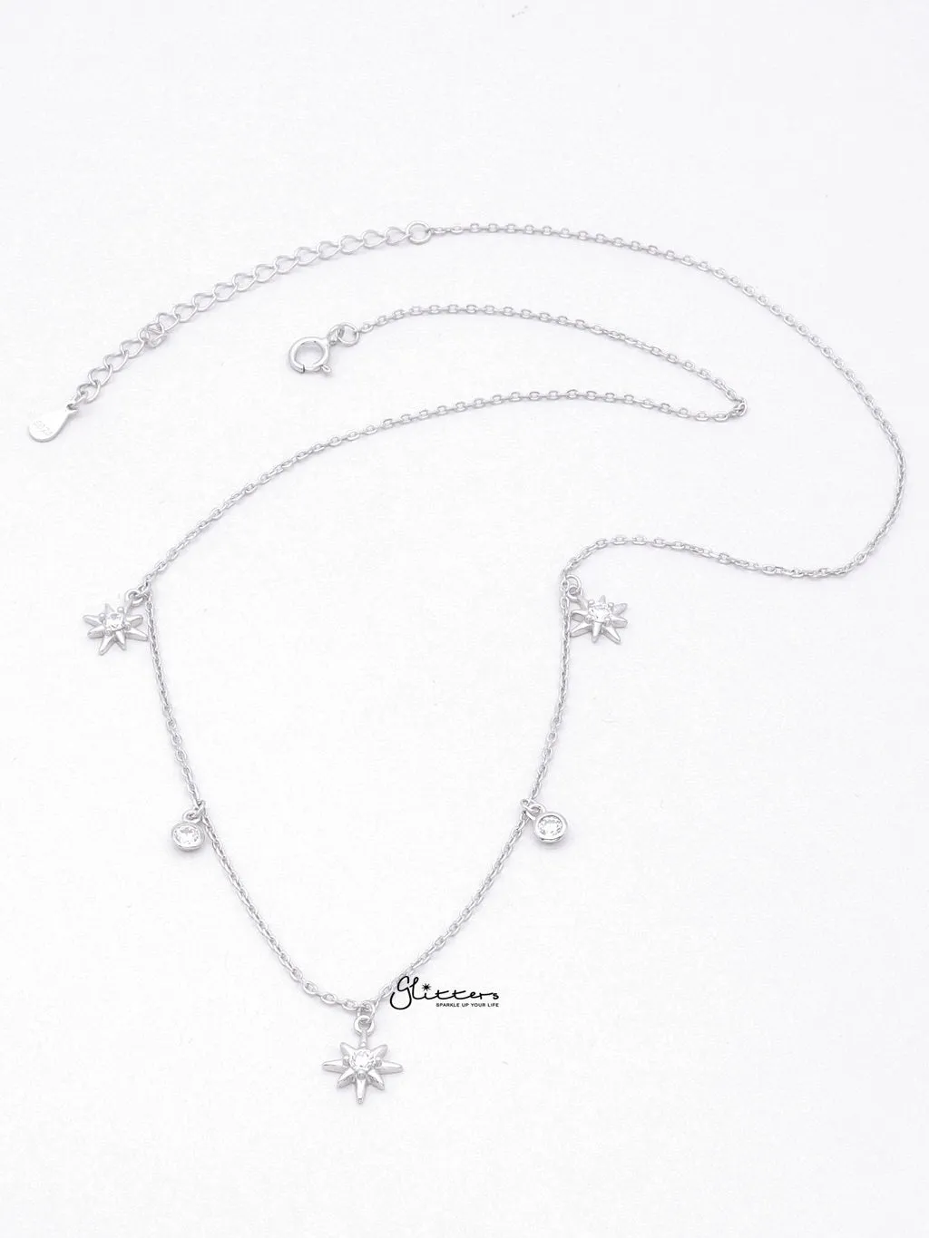 Sterling Silver Stars Charms Necklace - Silver