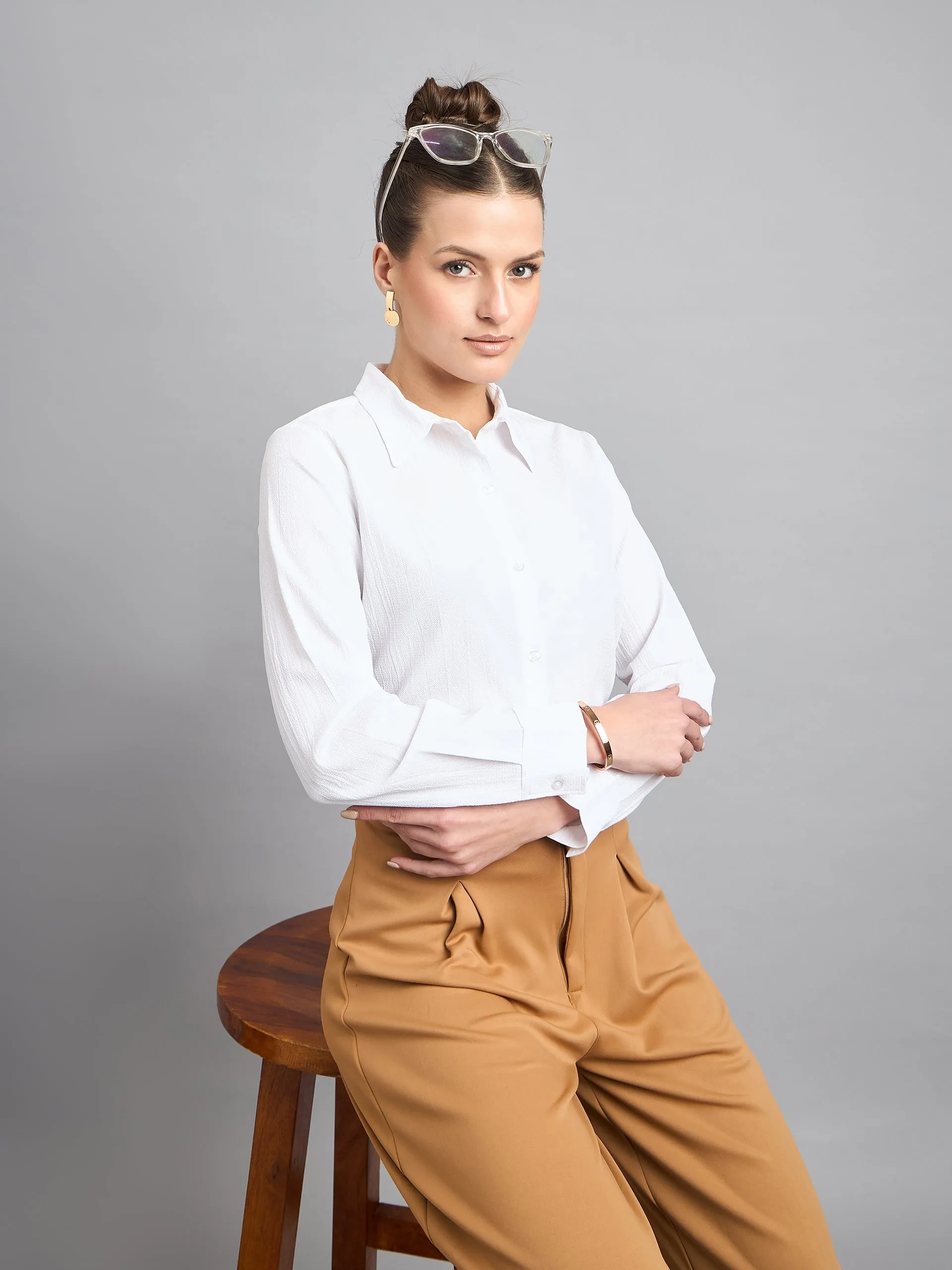 Style Quotient solid textured spread collar shirt with full sleeves