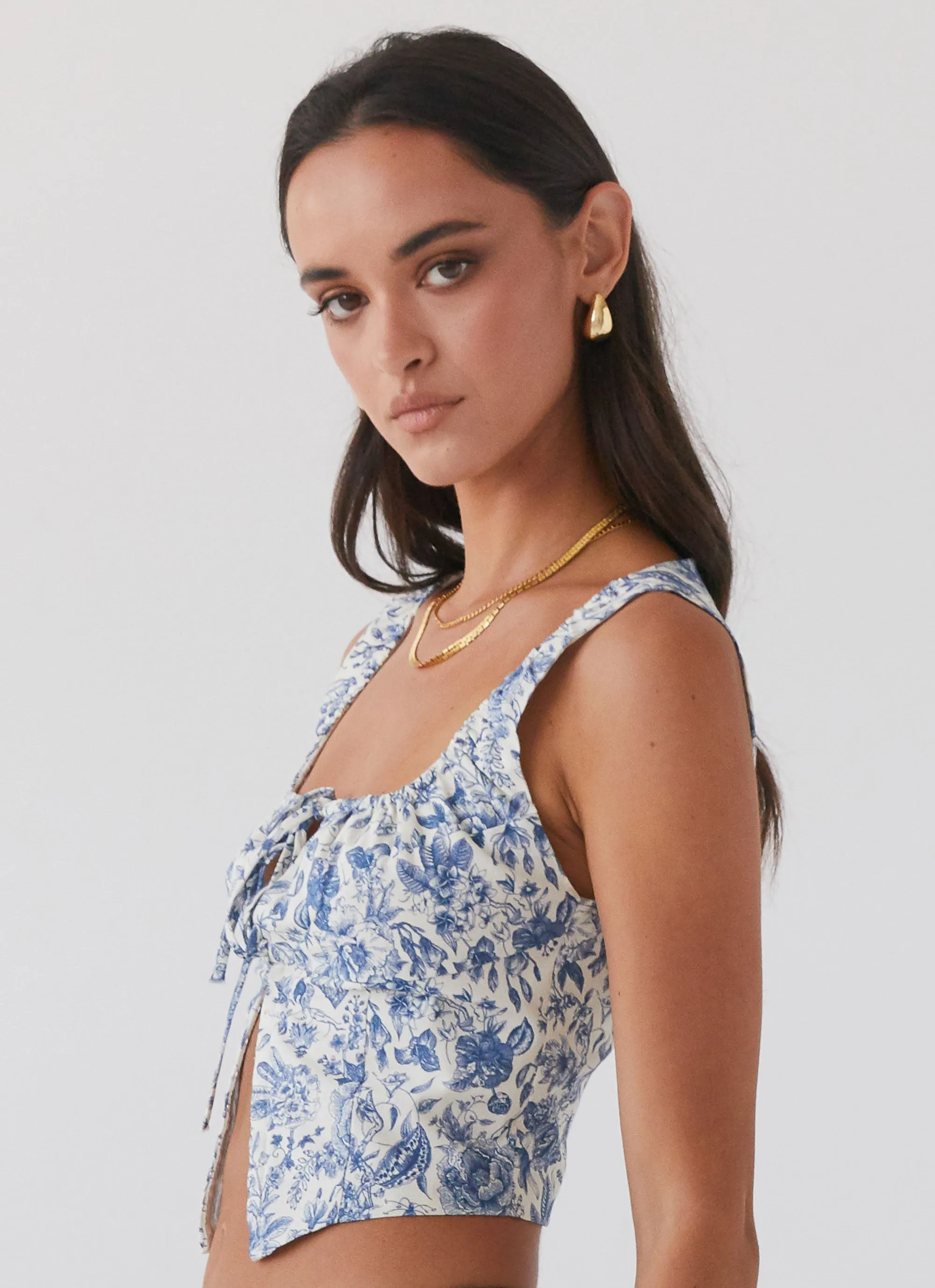 Take Me Away Corset Top - Blue Paisley