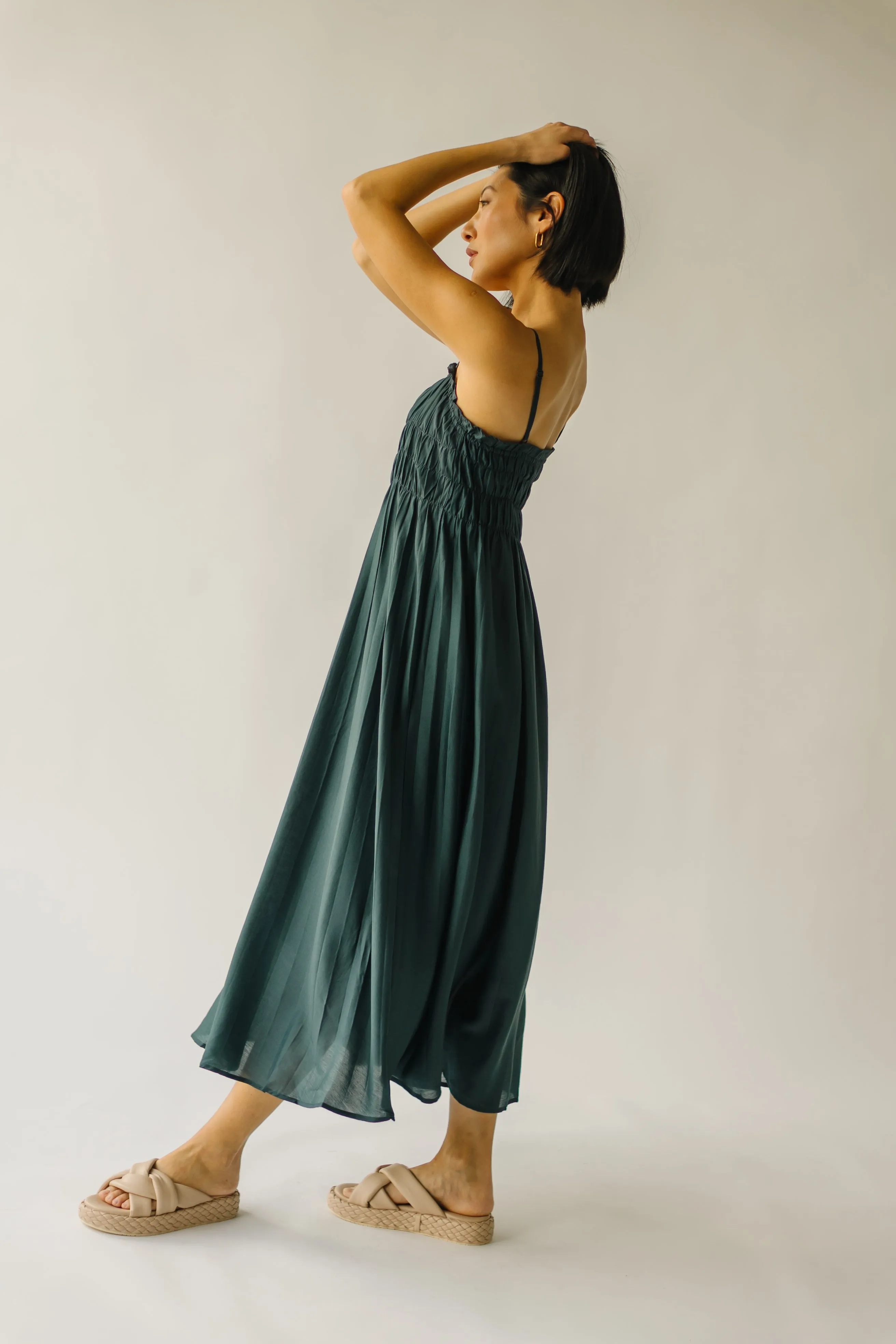 The Frisco Pleated Maxi Dress in Dark Forest