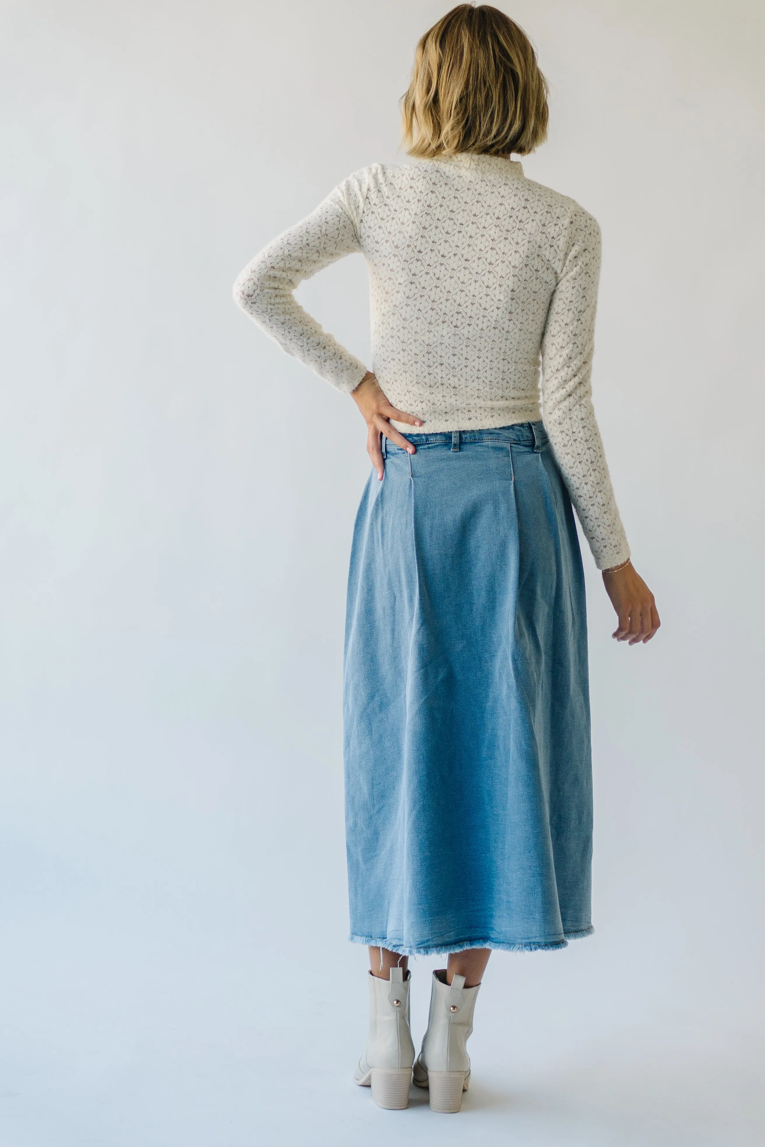 The Waleska Pleated Maxi Skirt in Denim