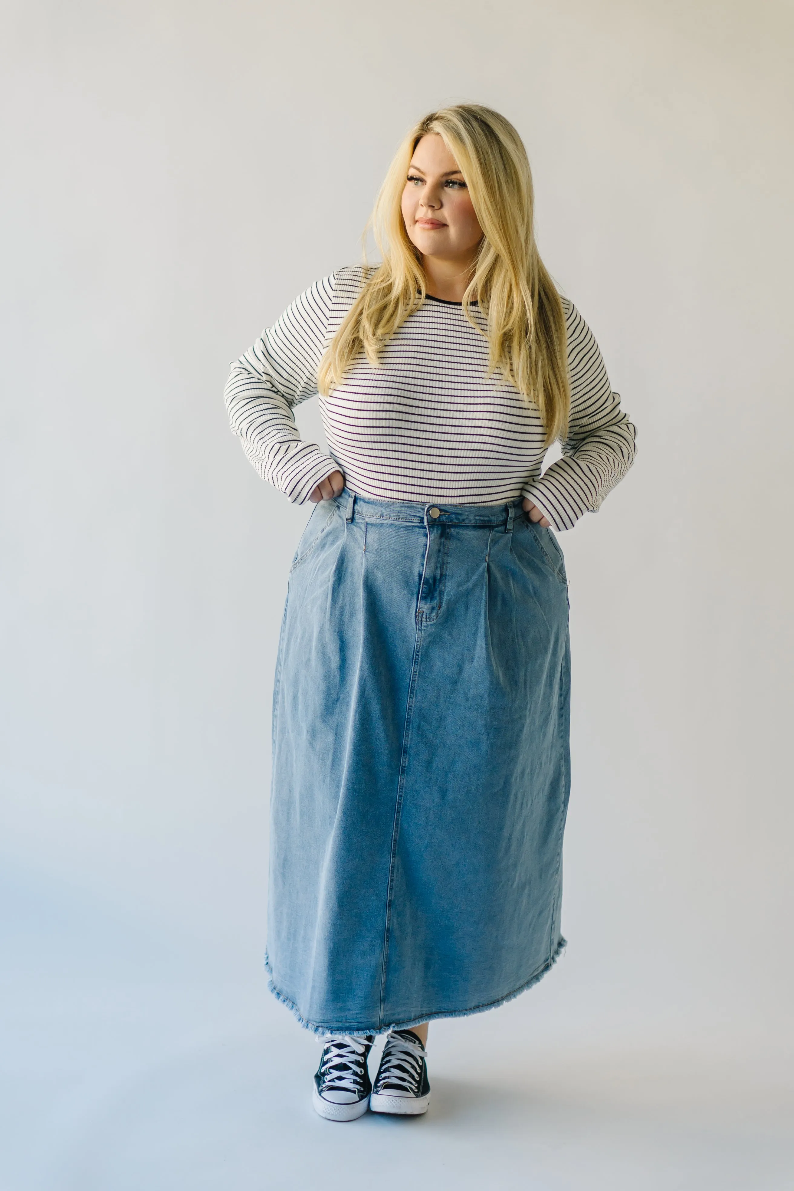 The Waleska Pleated Maxi Skirt in Denim