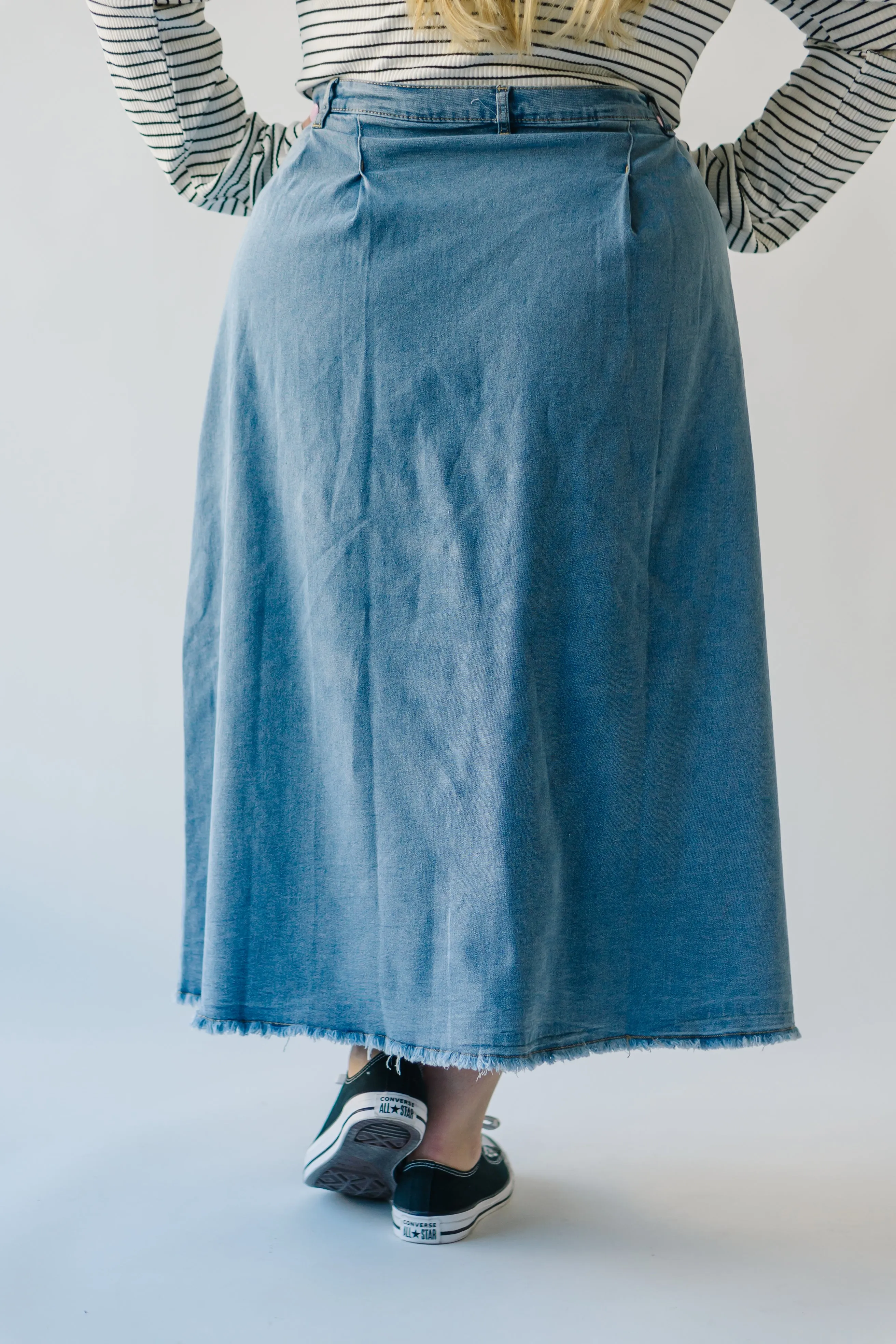 The Waleska Pleated Maxi Skirt in Denim