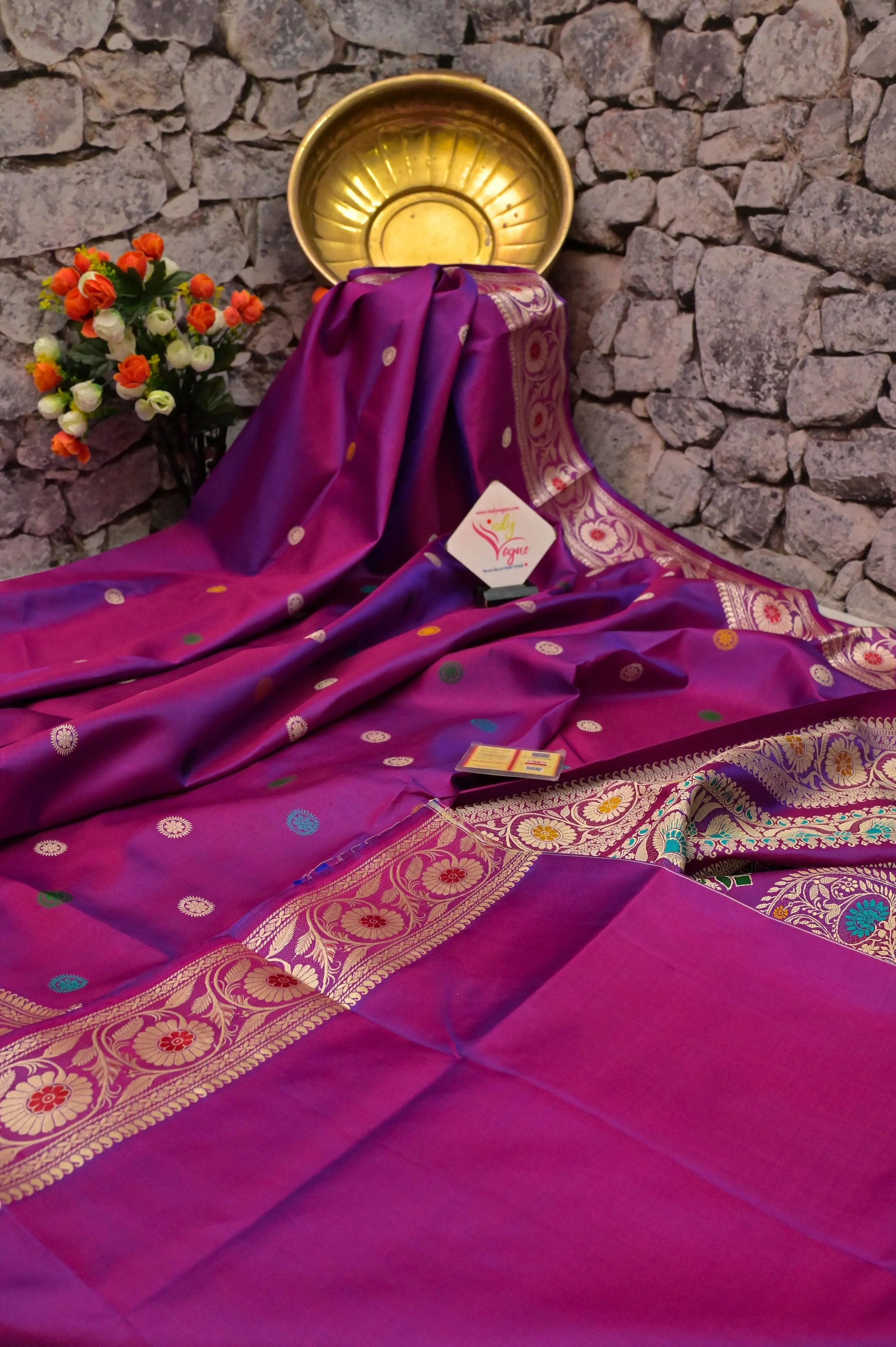 Violet and Magenta Dual Tone Pure Revival Baluchari Silk Saree with Meenakari Work