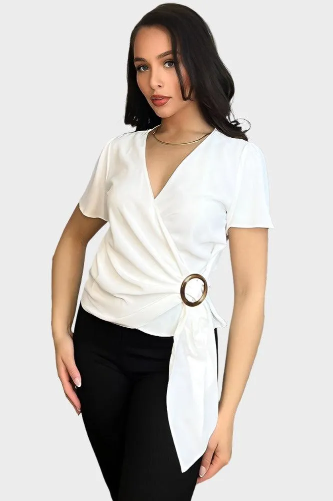 White Wrap Through A Circle Blouse