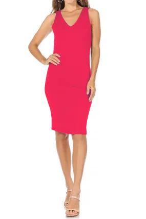 Women's Basic Solid Sleeveless V-neck Bodycon Mini Dress