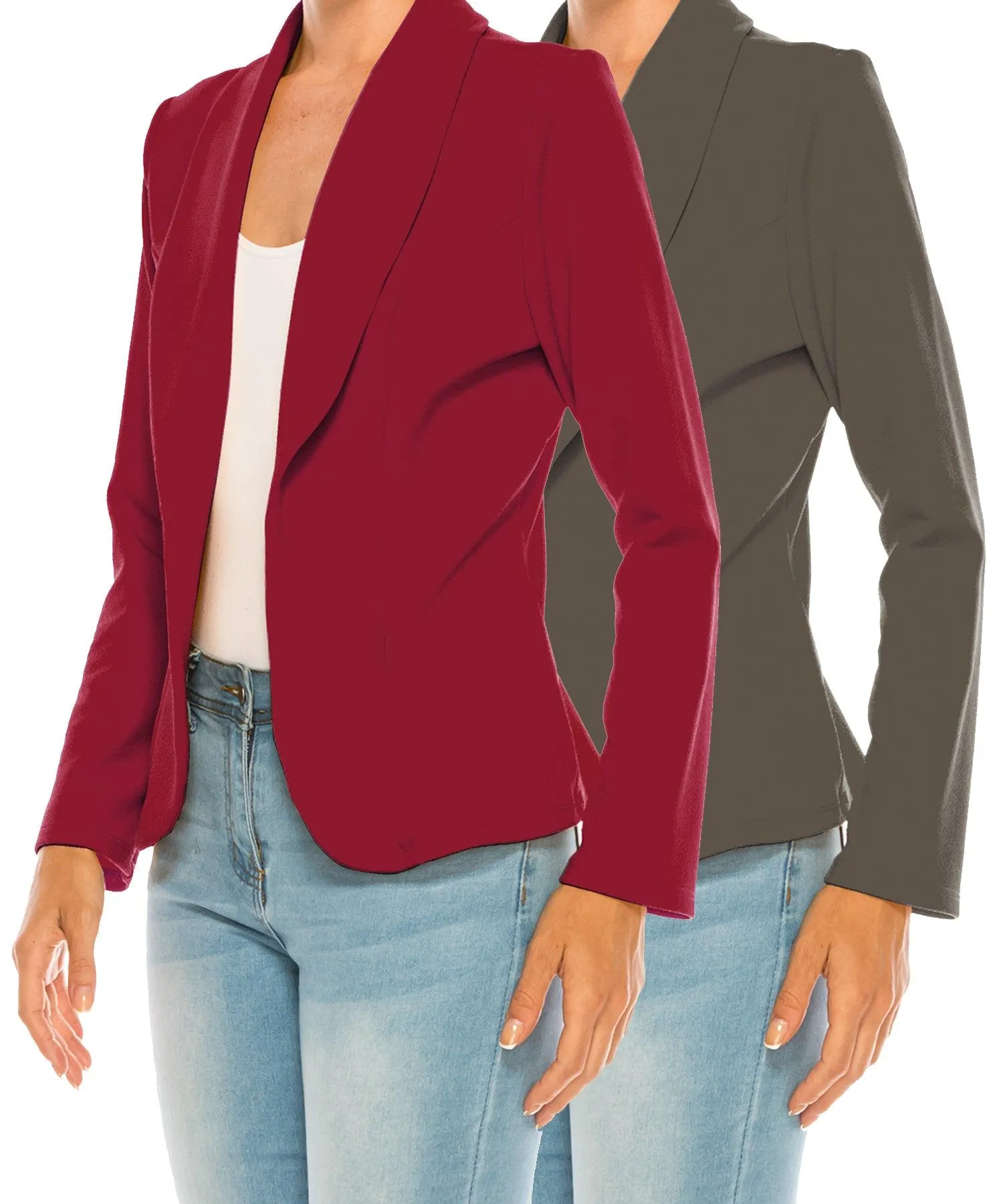 Women's Casual Solid Office Work Long Sleeve Fitted Open Front Blazer Jacket Pack of 2