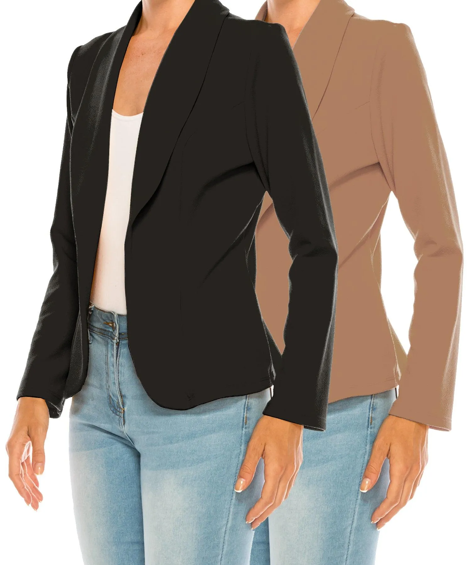 Women's Casual Solid Office Work Long Sleeve Fitted Open Front Blazer Jacket Pack of 2